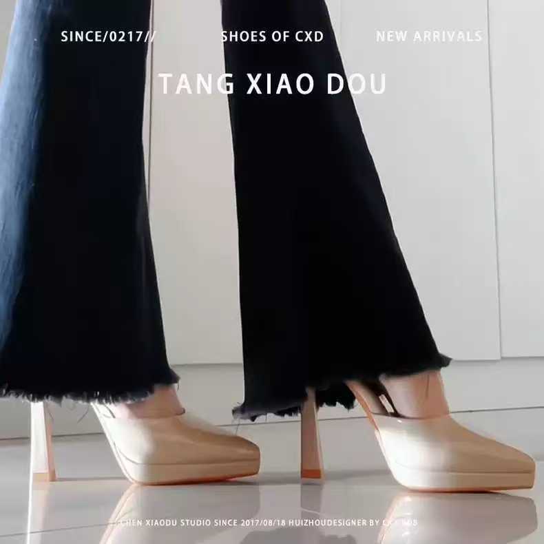 Waterproof Platform One-Strap Women's High Heels 2025 Summer New Pointed Black Single Shoes Sexy Elegant Sandals_vogvips.com