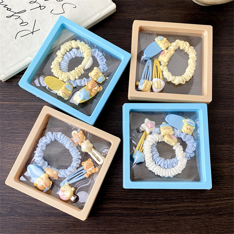 Milk Yellow Bear Hair Accessories suit Children's Cute Bear Hair Ring High Color Value Cartoon Broken Hair Side Clip suit