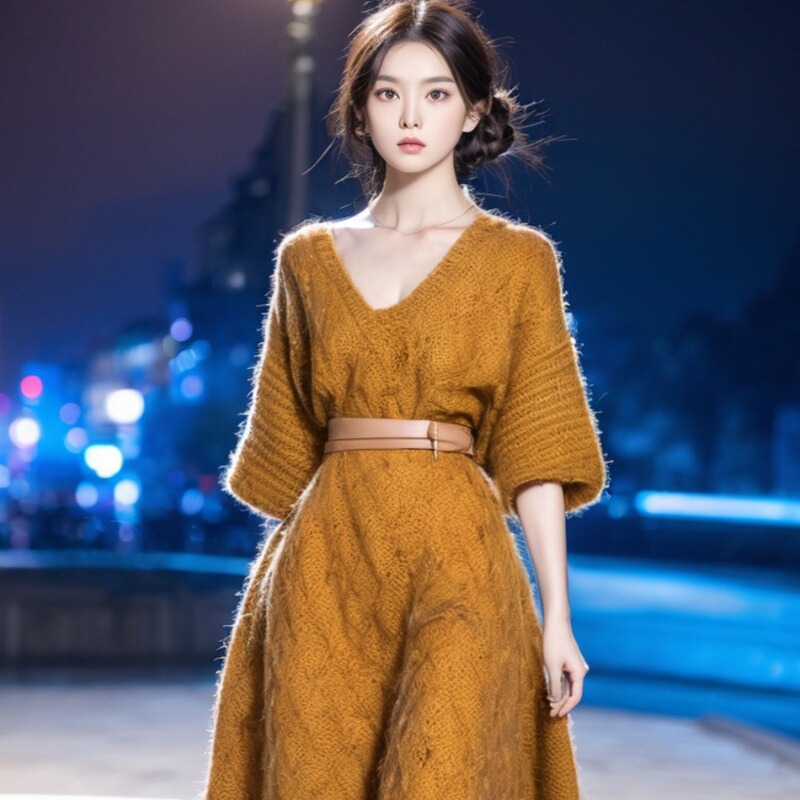 FL232244 Autumn Yellow Knitted dress Women's New New Chinese Style National Style Improved Hanfu Exquisite Skirt