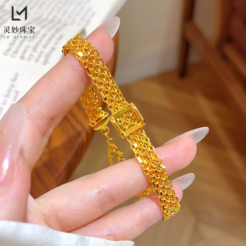 New Chinese style gold sand gold years flowing gold lace square bracelet gold woven square buckle bracelet light luxury for girlfriend