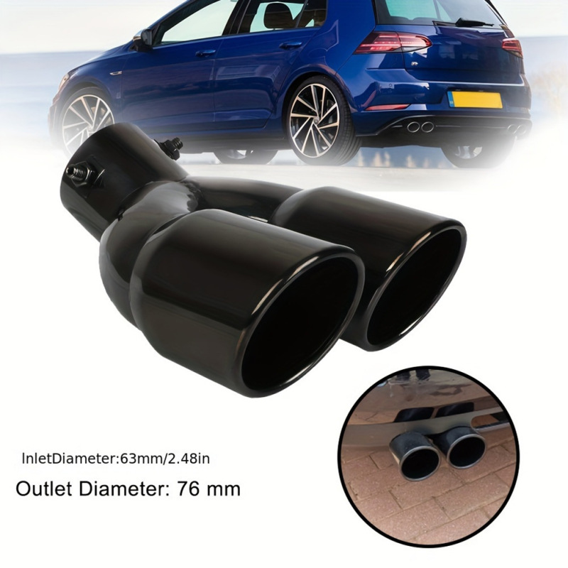 Car air intake double cylinder rear exhaust tail pipe muffler paint black thick exhaust port stainless steel auto parts