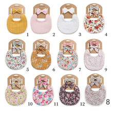 口水巾婴幼儿头带套装麻棉纯色印花儿童双面围嘴围兜宝宝口水兜