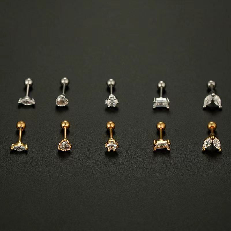 Fashion Heart Shape Stainless Steel Plating Inlay Zircon Ear Studs 1 Piece