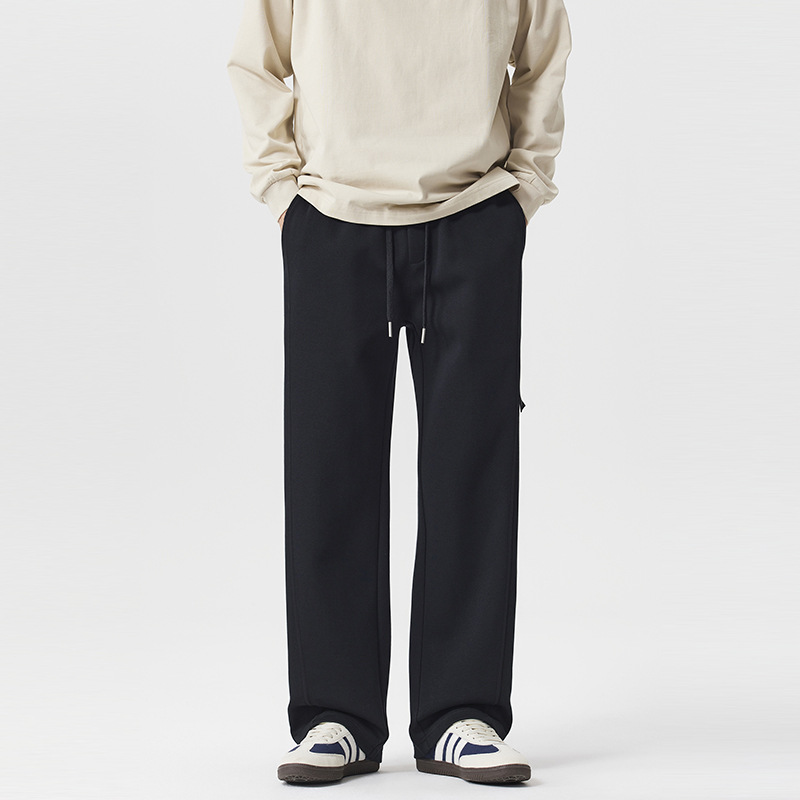 2025 otoño, invierno, otoño nuevo calentamiento deportivo, pantalones casuales rectos, pantalones de punto de moda holgados, pantalones negros