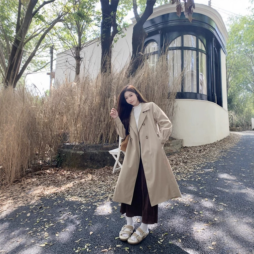 Дизайн весенний ретро длинное модное trench coat, куртка, oversize, свободный крой, британский стиль, плюс сайз, максимальная длина