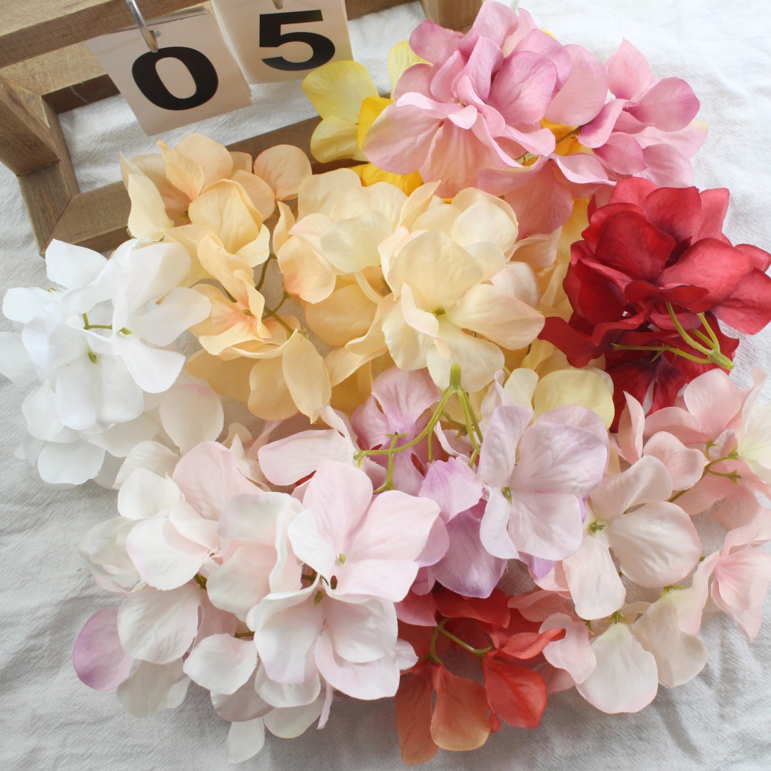 새로운 크로스 수 놓은 수국 결혼식 장식 꽃 신부 티아라 화환 재료 사진 촬영 소품 꽃 벽 도매