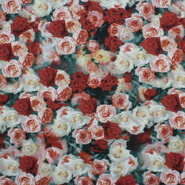 新款破卡平纹缎印花民族玫瑰花印花布春夏女衬衫连衣裙旗袍面料