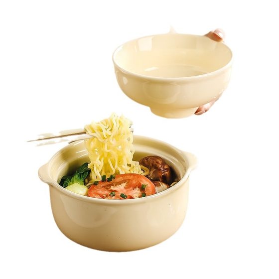Round Ins Style Instable Noodle Ceramic Bowl with Lid Yogurt Bowl for Student Dormitory Cute Tableware Bowl Soup Bowl suit