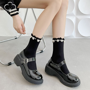 Pearl Socks Women's Mid-length Socks Ins Trendy Lolita Women's Socks Summer Thin with Mary Jane Lace Socks