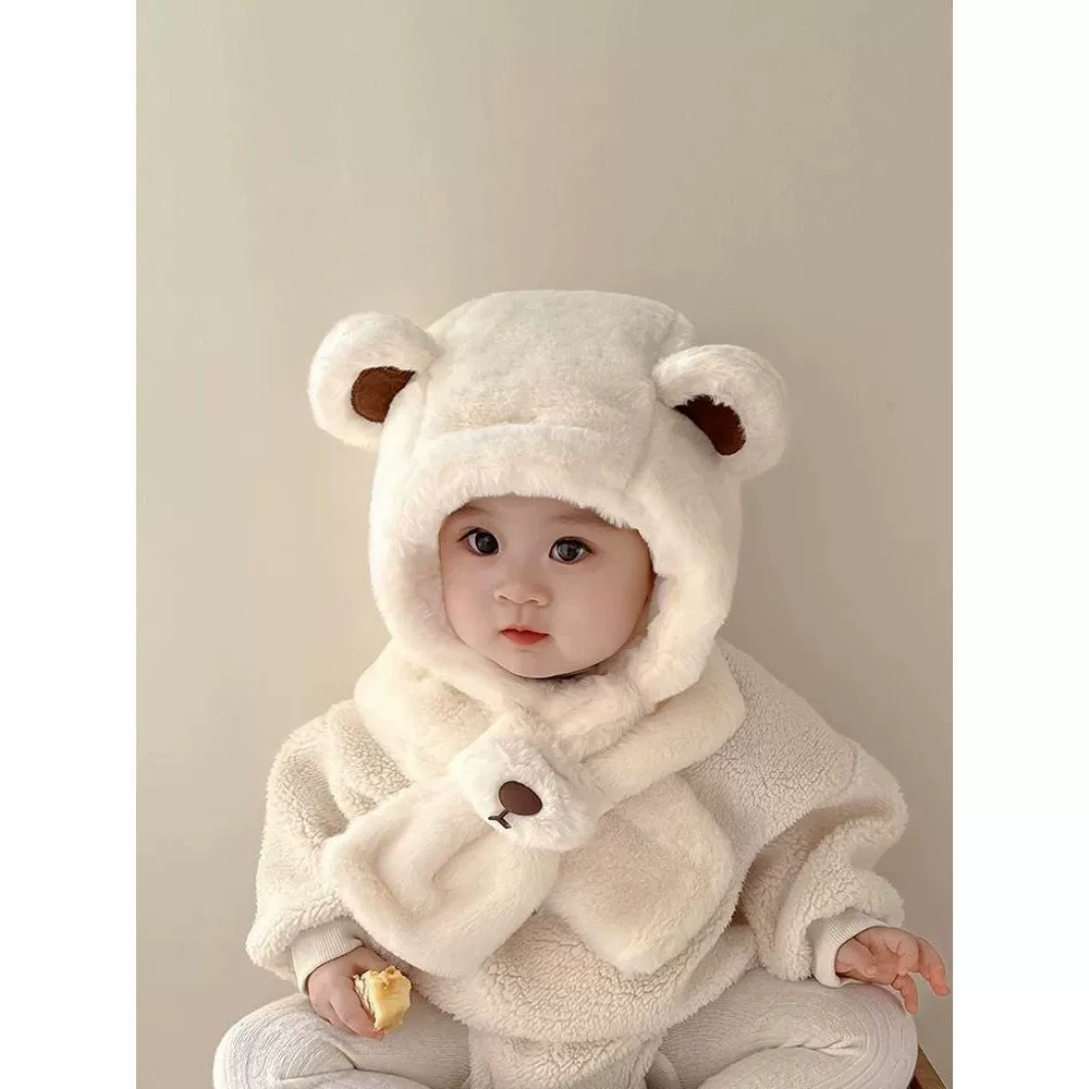 Детская шапка и шарф «все в одном», осенне-зимняя милая шапка для мальчиков и девочек, утолщенная и теплая, супер милая для малышей