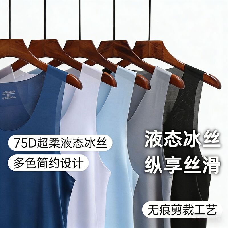 Summer Men's Ice Silk Seamless Vest Breathable Tight Large Size Sports Fitness Hurdle Bottoming Shirt Men's Vest Intimates Summer Men's Ice Silk Seamless Vest Breathable Tight Large Size Sports Fitness Hurdle Bottoming Shirt Men's Vest Intimates