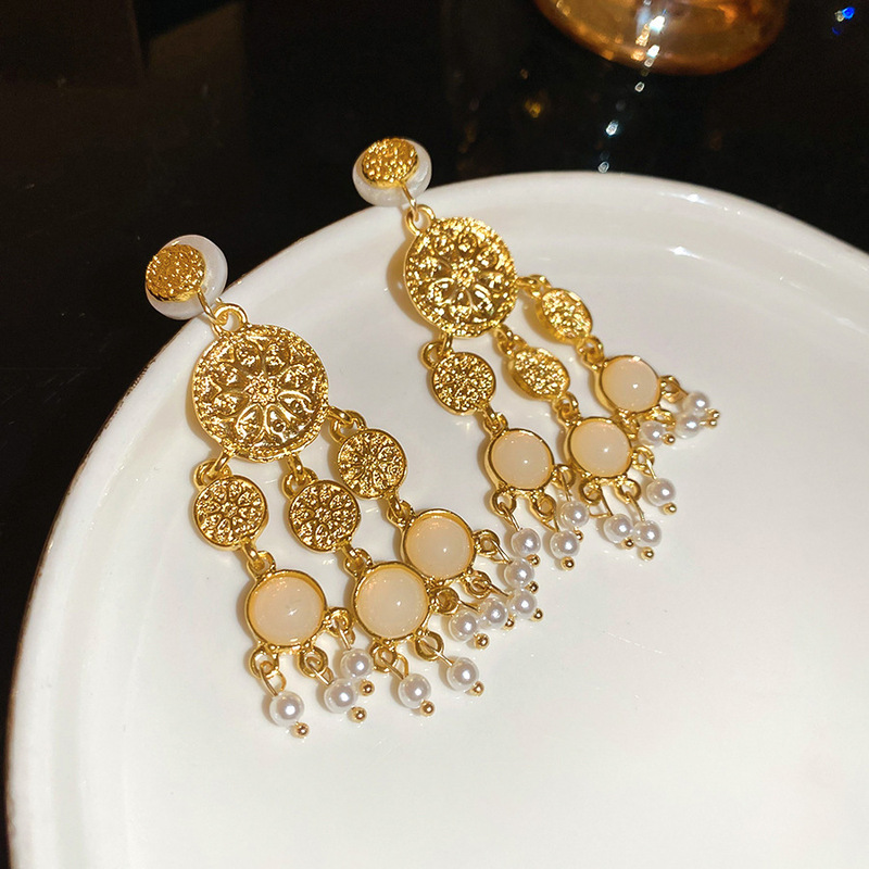 欧美跨境金属风爱心水滴流苏耳环轻奢高级感耳钉时尚夸张百搭耳饰|undefined