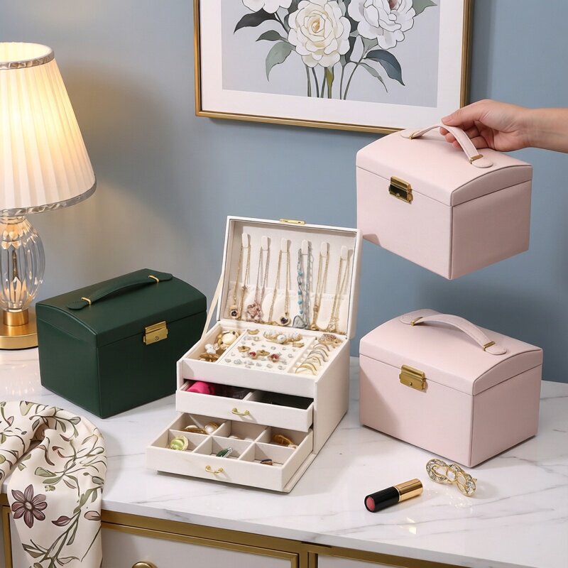 Korean-Style Cross-Border Three-Layer Jewelry Box Without Mirror, Necklace, Ring, Hairpin, Jewelry Storage Box, Gold Bracelet Jewelry Box