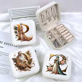 跨境26字母鲜花女孩图案首饰收纳盒迷你便携珠宝首饰盒饰品包装礼