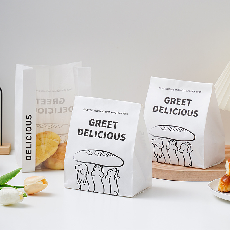 汪汪面包袋平口开窗烘焙袋子贝果吐司包装袋淋膜防油可爱形