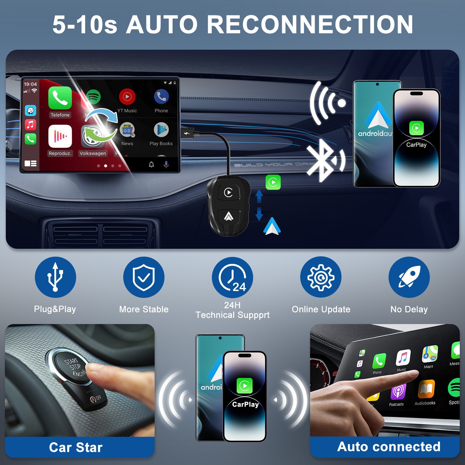 Cross-border Apple carplay original car wired to wireless Android Auto car navigation two-in-one AIBOX box