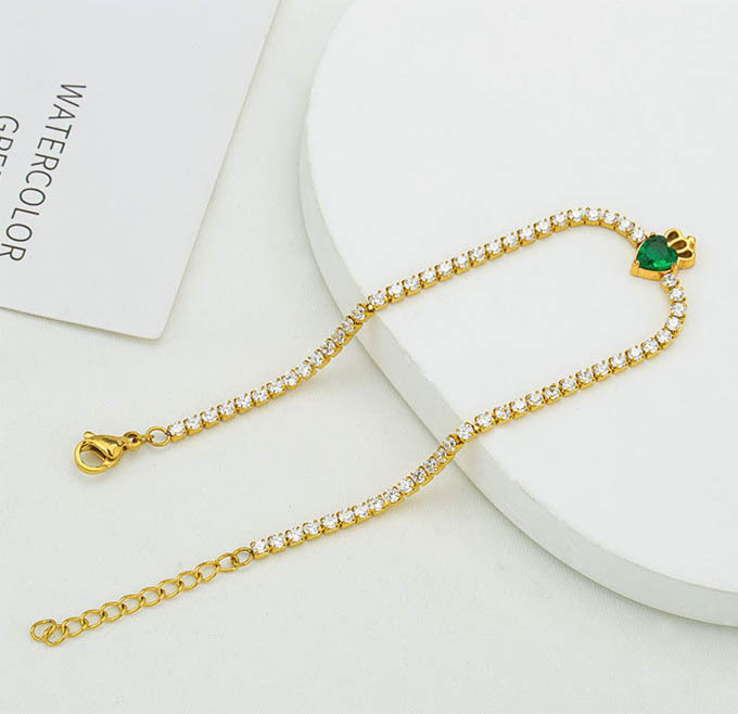 1 Piece Quantity Elegant Simple Style Heart Shape Titanium Steel Zircon Tennis Chain Bracelets In Bulk