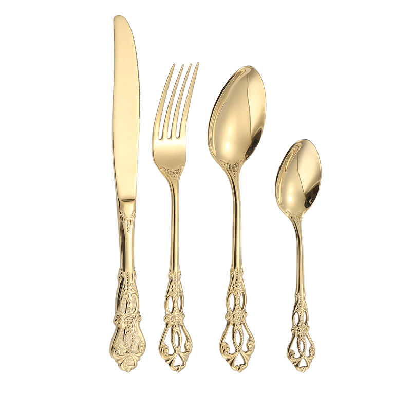 Transfronterizo 304 cubiertos de acero inoxidable 24 piezas juegos de corte imperial cuatro piezas principales hotel restaurante cuchillo y tenedor de cucharas de comida occidental