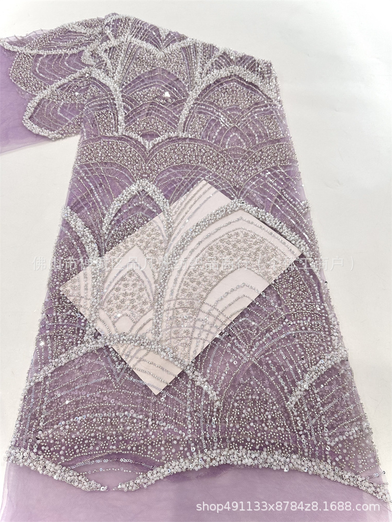 Tejido de bordado de tubo de perlas de alta moda vestido de boda tejido de moda Gaoding tejido de bordado de sequillas industria pesada image 11