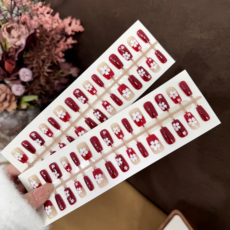 S443-Pre-Made Red Cherry Blossom Nail Set, Brightening and Cool-Looking, New Year Manicure, Detachable Nail Pieces S443-Pre-Made Red Cherry Blossom Nail Set, Brightening and Cool-Looking, New Year Manicure, Detachable Nail Pieces