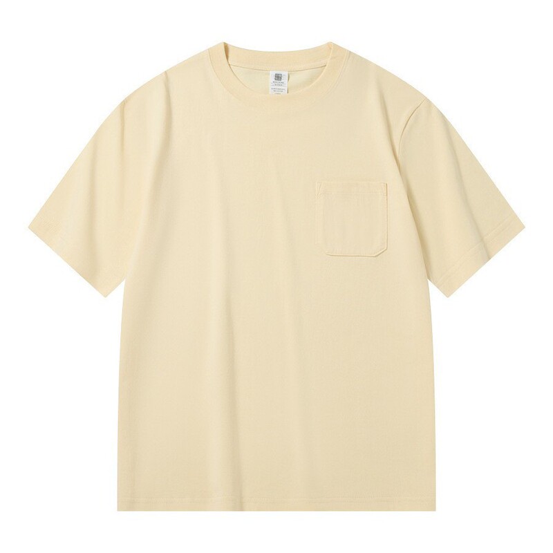ダークダークグリーンピュアコットンベーシックTシャツトップスメンズ2025新作シンプル万能カラーパッチポケット半袖シャツ|undefined