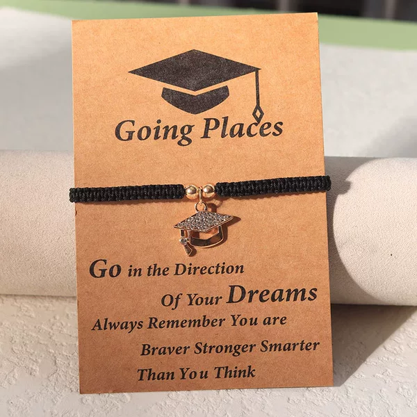 Amazon Graduation Season Alloy Bachelor's Hat Bachelor's Uniform Pendant Braided Adjustable Bracelet with Card