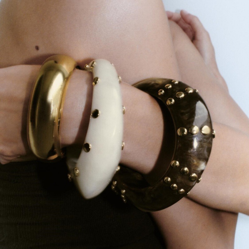2025 Autumn European and American Exaggerated Large Rivet Resin Bracelet Zara Same Style Special-Shaped Contrasting Color Bracelet Jewelry