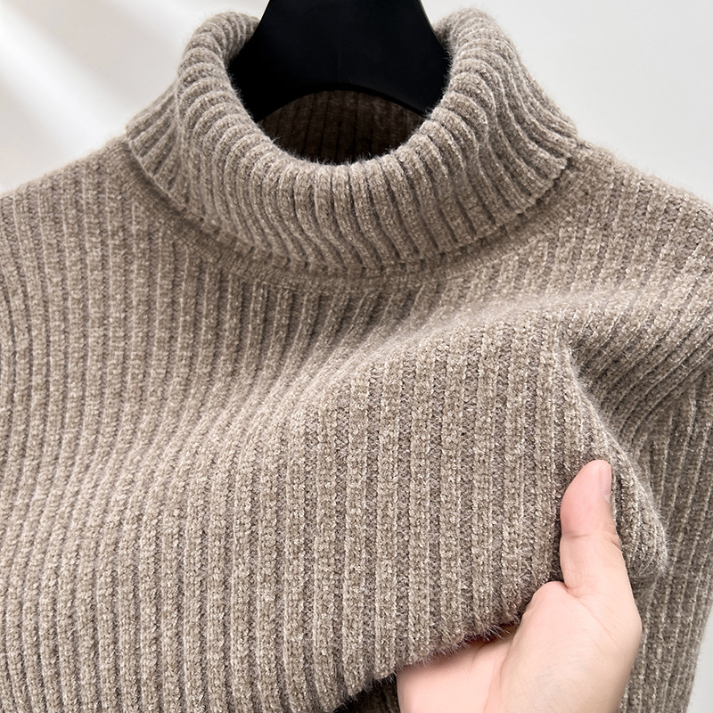 High neck solid color middle-aged men's autumn winter new style, thick and warm base knit sweater, inner top_voghion.com