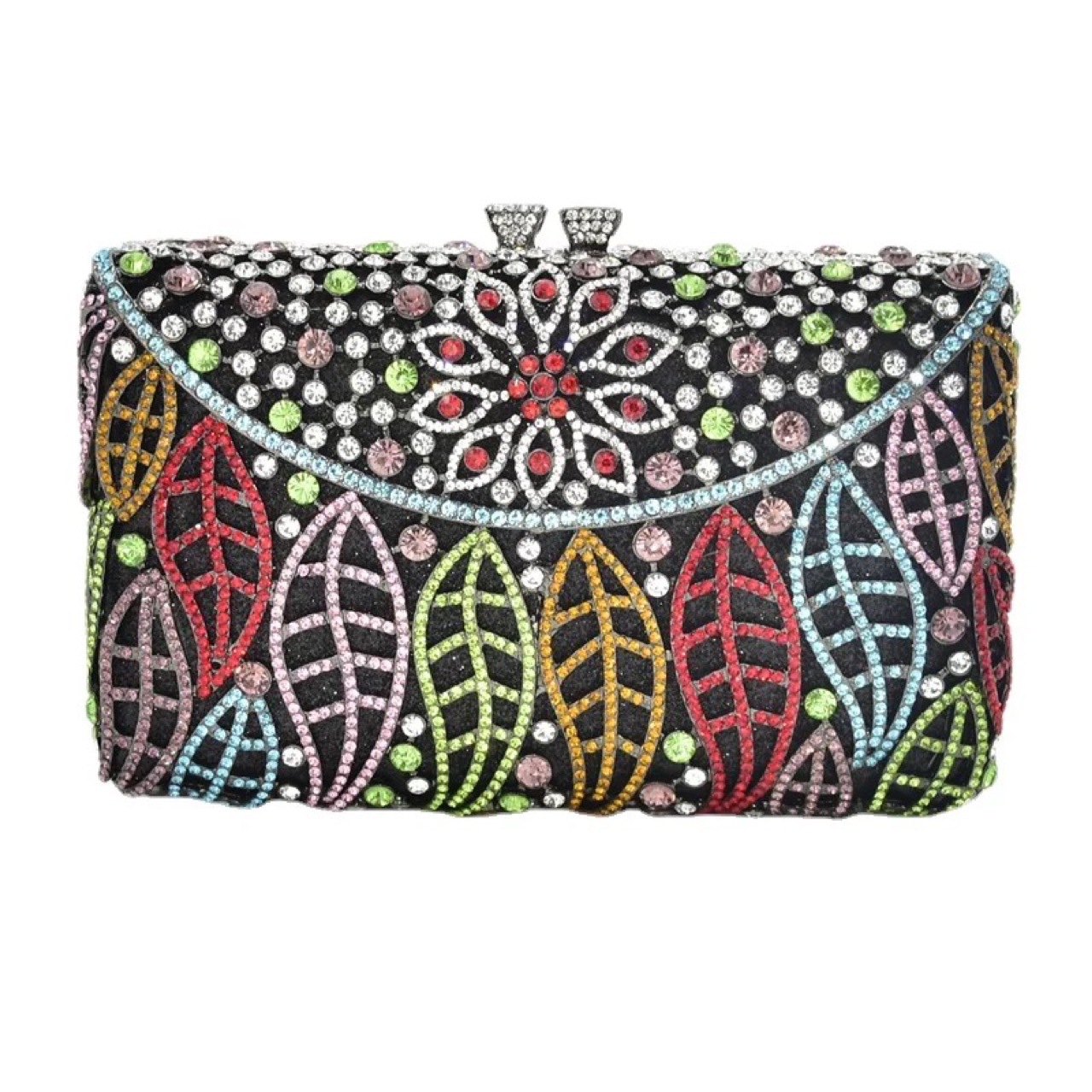 Túi clutch dạ tiệc đính kim cương hình vuông ngang — Màu bạc abkim Cương