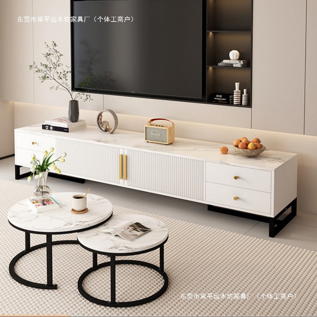 Cross-Border Tv Cabinet Living Room Home New Combination Modern Simple Small Apartment Floor-Standing Light Luxury Tv Cabinet Coffee Table