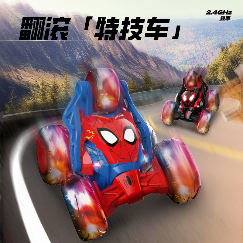【Free Shipping】Officially Licensed Marvel Spider-Man Black Spider Remote Control Stunt Car with Dancing, Rotating Lights and Flip Function