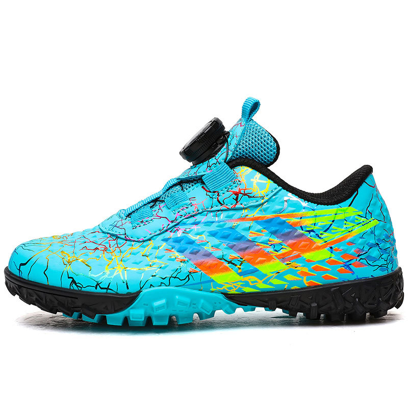 Nuevo botón giratorio sin lazos zapatos de fútbol niños y niñas TF clavos rotos zapatos de fútbol zapatos de entrenamiento