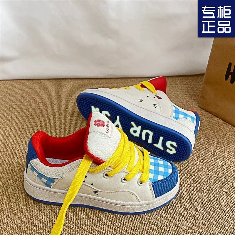 2025 spring new student niche original blue and white color matching bread shoes for women, fashionable and versatile casual sneakers for women