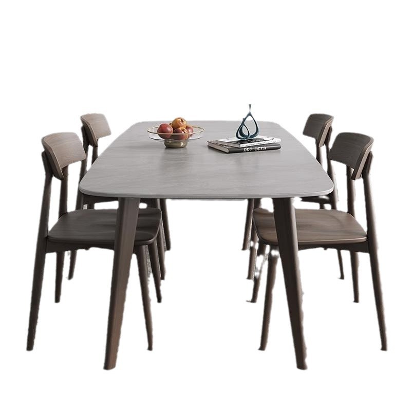 Tabla de comedor rectangular de estilo nórdico italiano de tabla de roca de madera maciza combinación simple