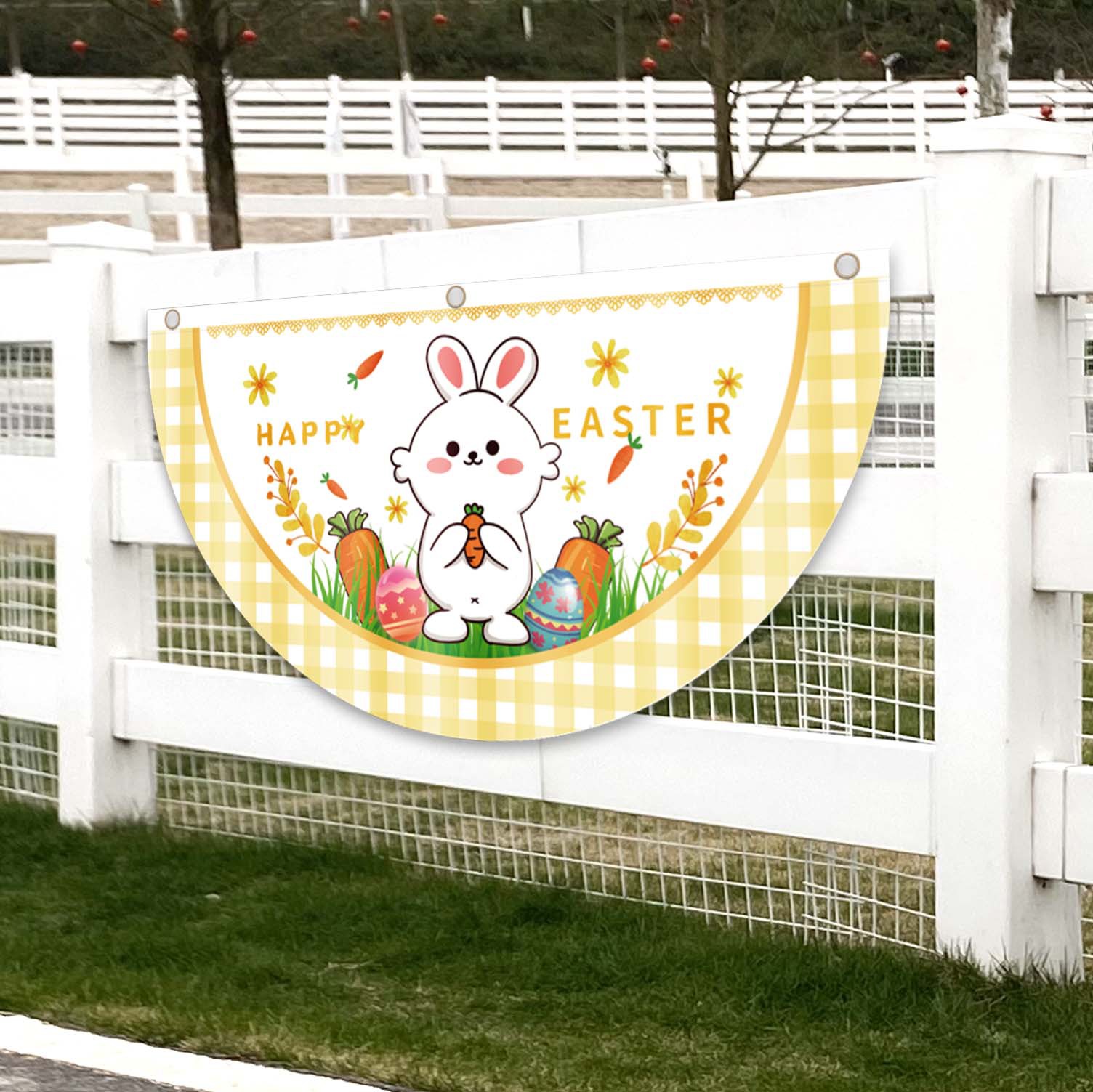 Cruz-frontera nueva bandera de ventilador de Pascua decoraciones de la cerca al aire libre creativo impreso dibujos animados semicírculo bandera