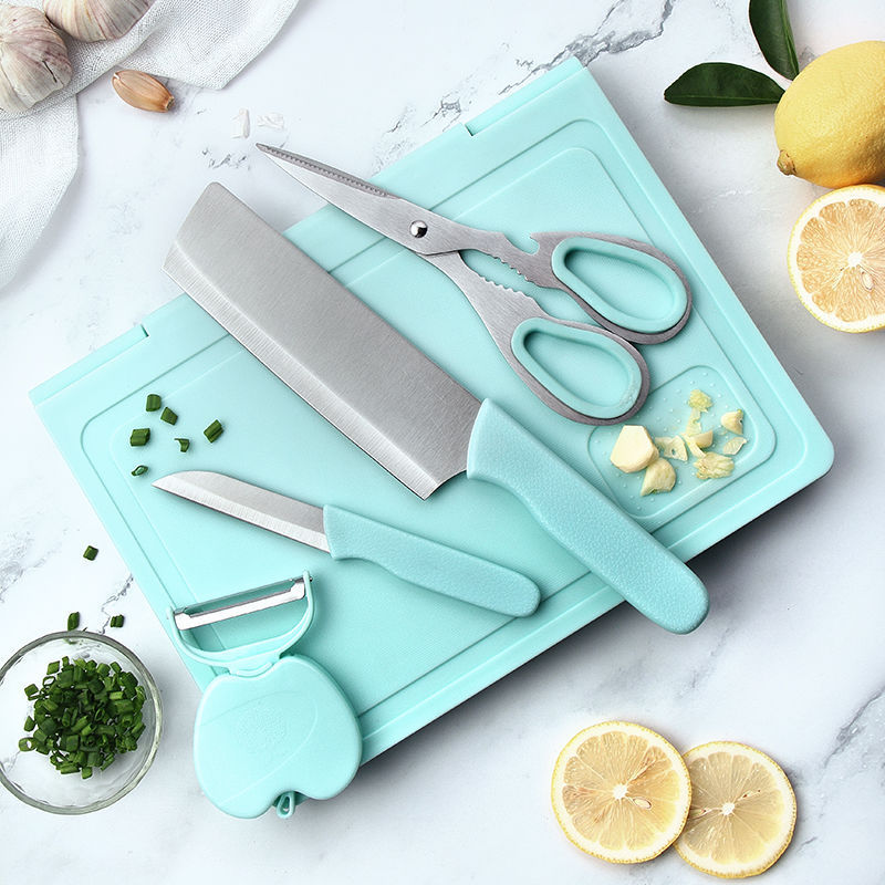 刀具套装户外便捷式多功能收纳菜刀野餐刀剪瓜果刨砧板果盘五件套