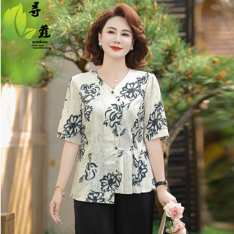 Новая женская одежда для мам среднего и пожилого возраста, летняя одежда, модные рубашки, женская одежда среднего возраста для 40-60 лет, летняя одежда.