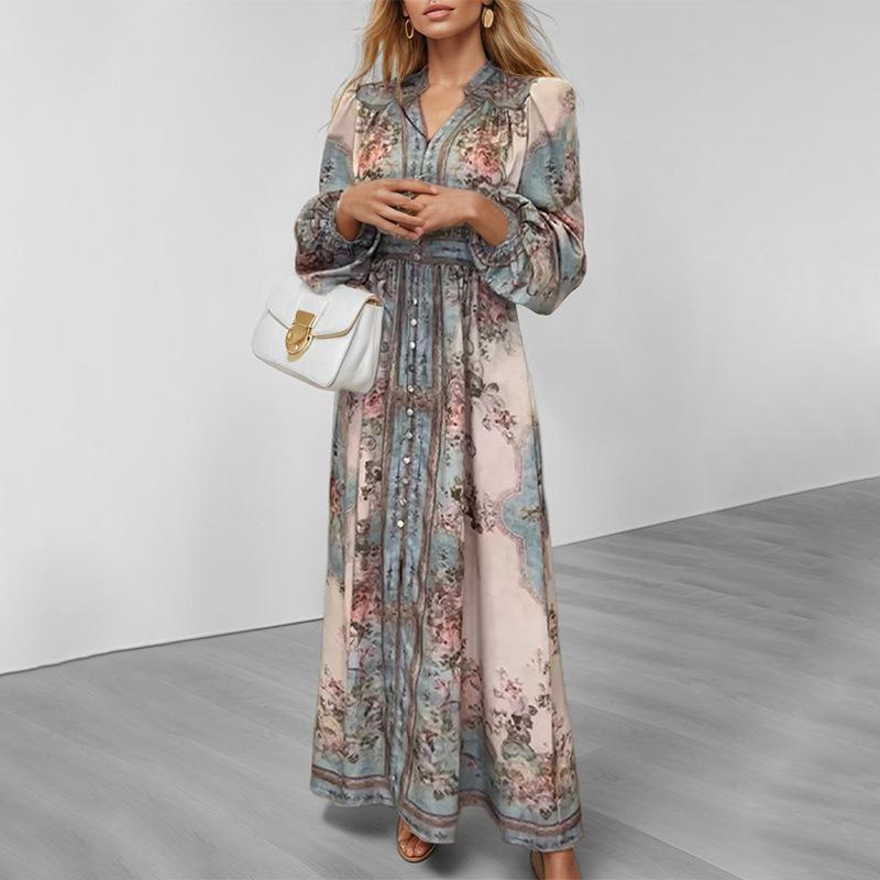 Women's Gender Wholesale Women's Elegant Flower Casual Holiday Daily V Neck Long Sleeve Sheath Dress