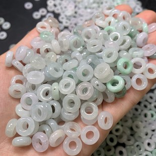 Natural Burmese jadeite A goods jade ring ice three-color small jade ring straight hole running ring jade woven jewelry accessories