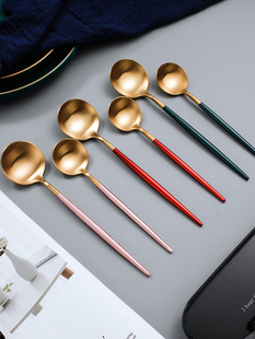 Trendy Creative 304 Stainless Steel Round Head Spoon Long Handle Spoon Household Cute Western Dining Spoon Soup Spoon