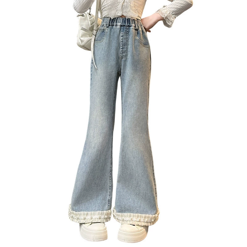 Осенние расклешенные брюки, весенние эластичные джинсы, новая коллекция, для подростков, западный стиль, Slim fit