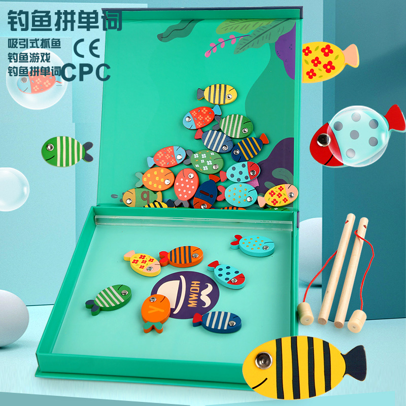 children magnetic Go fishing Early education intelligence Toys baby kitten Go fishing game Building blocks men and women wooden  Toys