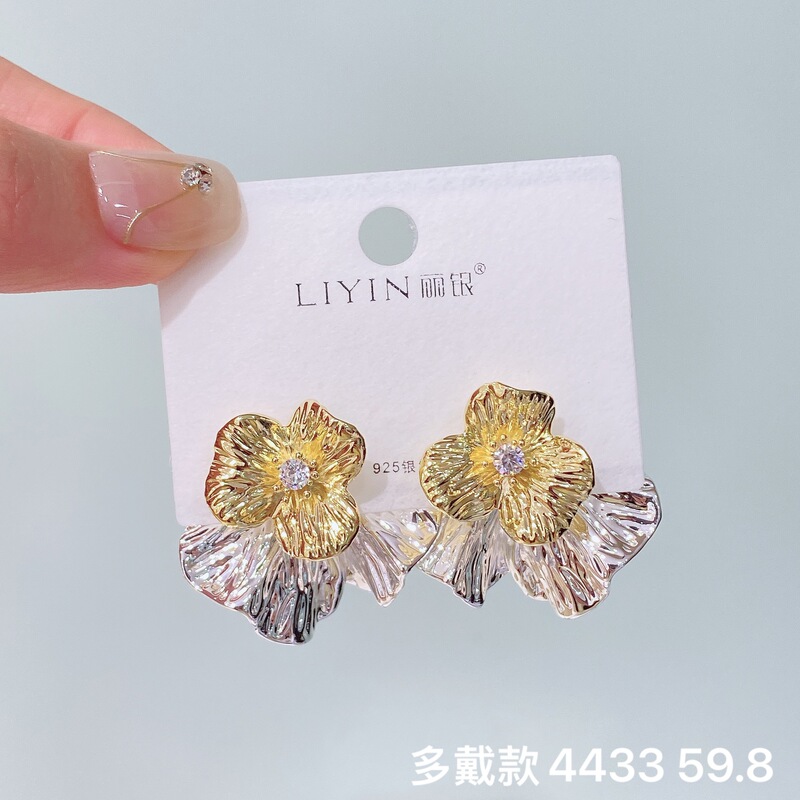 丽贝丽影欧美时尚大气重属个性冷淡风花朵几何耳环小众高级感耳饰|undefined