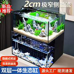 新しい二層生態水槽フィルターと酸素発生器オールインワン小型リビングルーム超白色ガラス造園生態金魚水槽