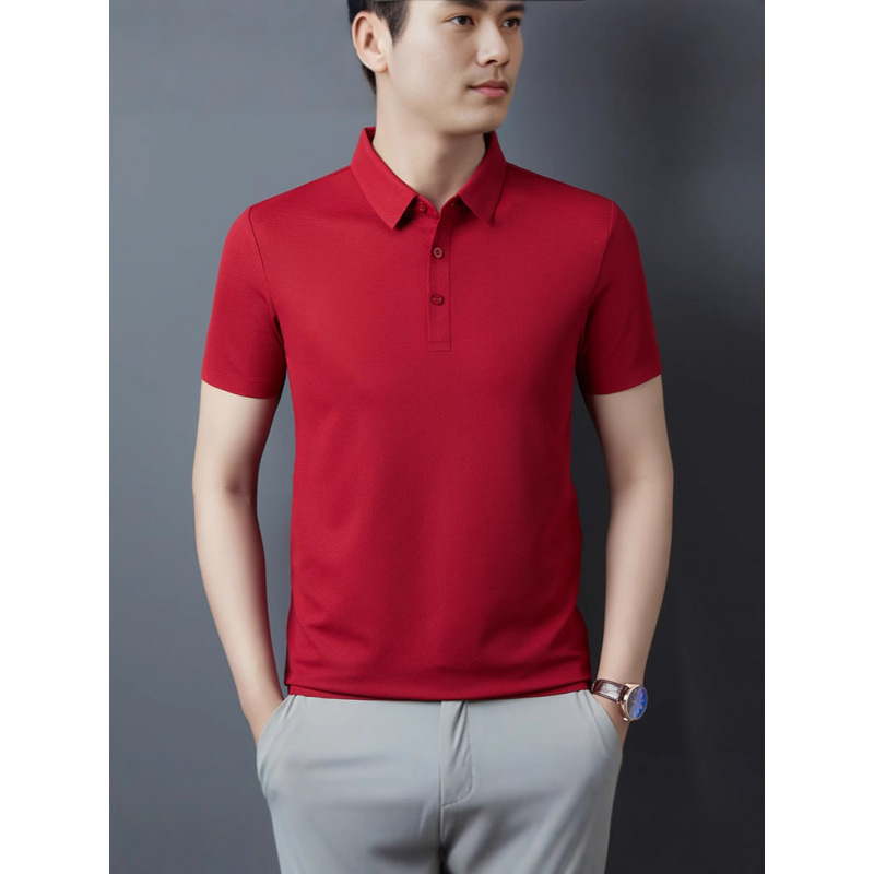 Camiseta de manga corta de gama alta para hombre 2025 verano color sólido más tamaño negocios de mediana edad suelta camiseta delgada