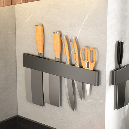 No punching kitchen knife rack stainless steel wall-mounted simple knife holder storage kitchen knife insert knife holder gray