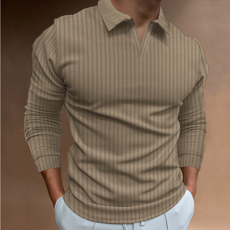 Transfronterizos Europa y América comercio exterior hombre de otoño deportivo acondicionamiento ocio cuello vertical elástico manga larga cuello en V camisa polo hombre