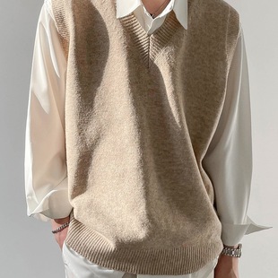 Spring Autumn and Winter Korean Style Loose Base Sweater Sleeveless Vest Men's Inner Top Pullover V-Neck Sweater Vest