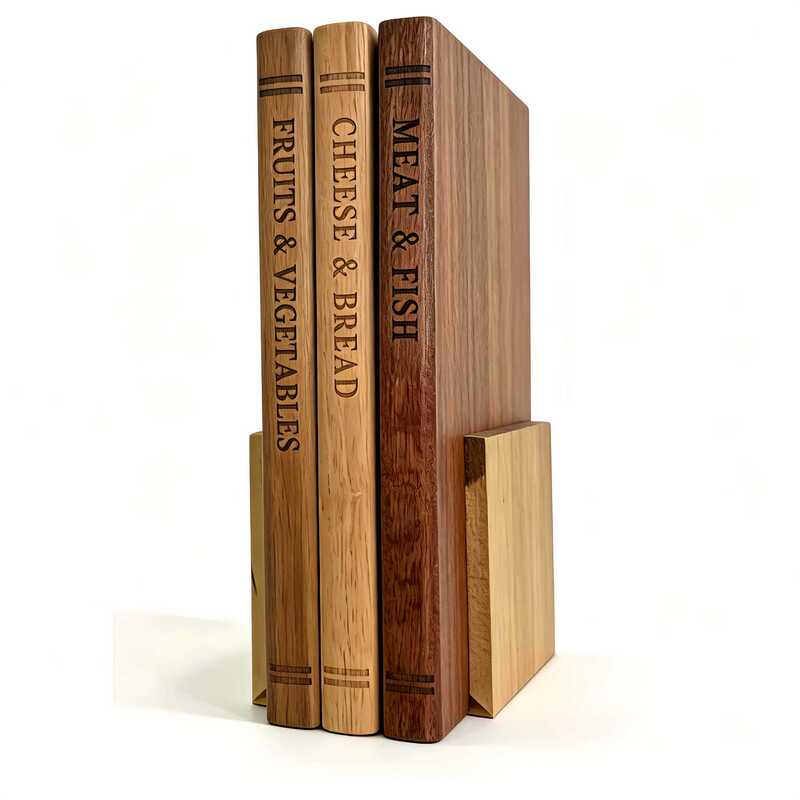 Acacia Wood Cutting Board Set, 3-Piece Book-Shaped Chopping Board with Base, Household Kitchen Cutting Board, Thickened and Double-Sided Acacia Wood Cutting Board Set, 3-Piece Book-Shaped Chopping Board with Base, Household Kitchen Cutting Board, Thickened and Double-Sided