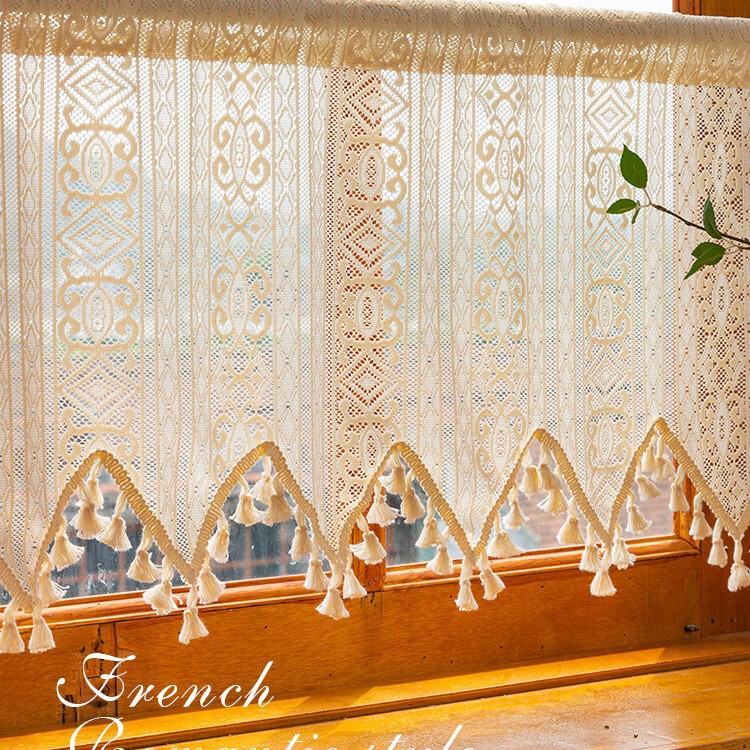 American-Style High-End Door Curtain, Kitchen Window Half-Curtain, Balcony Half-Length Curtain, Cotton Thread Woven Tassel Partition Curtain American-Style High-End Door Curtain, Kitchen Window Half-Curtain, Balcony Half-Length Curtain, Cotton Thread Woven Tassel Partition Curtain